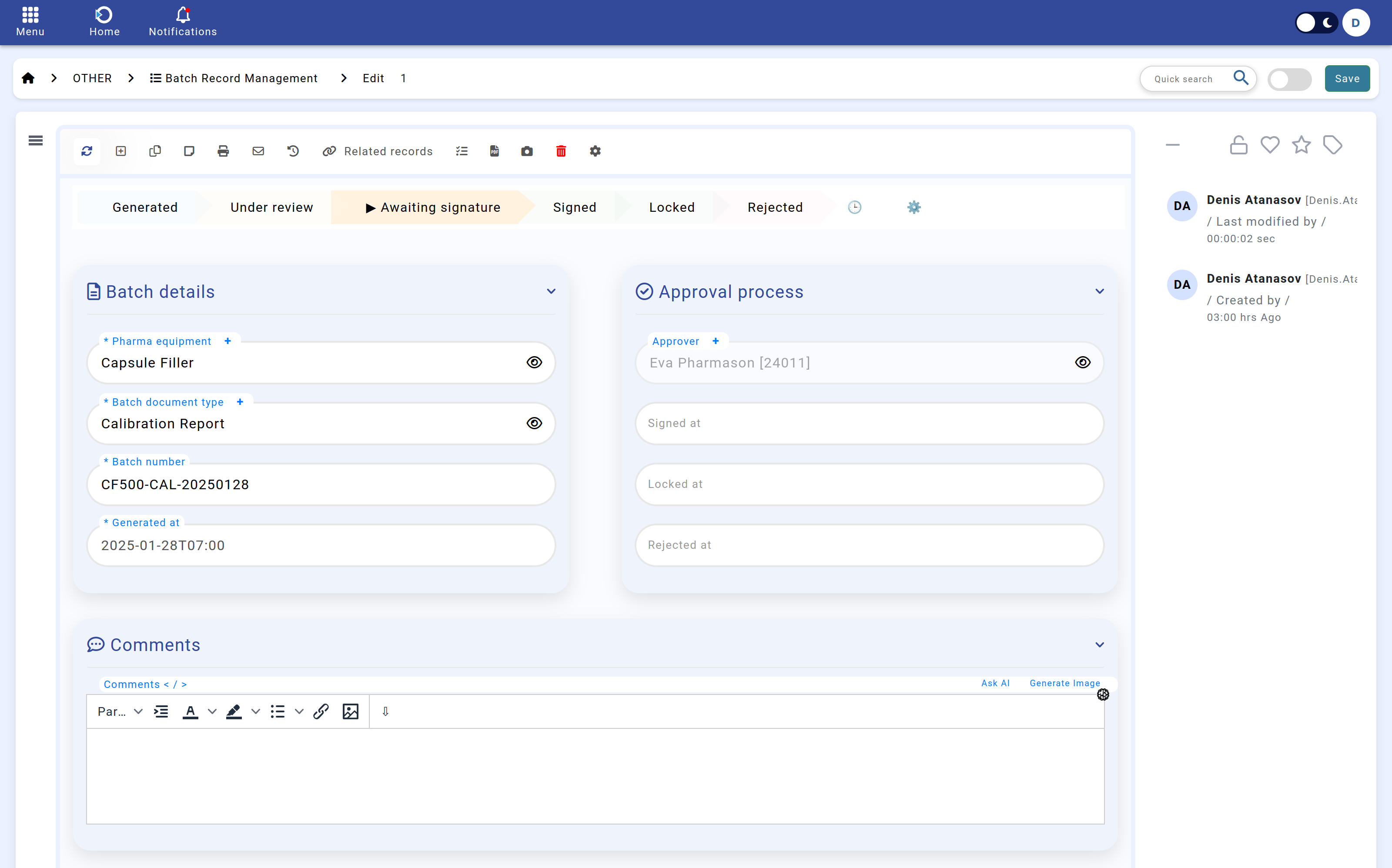 Batch Record Interface