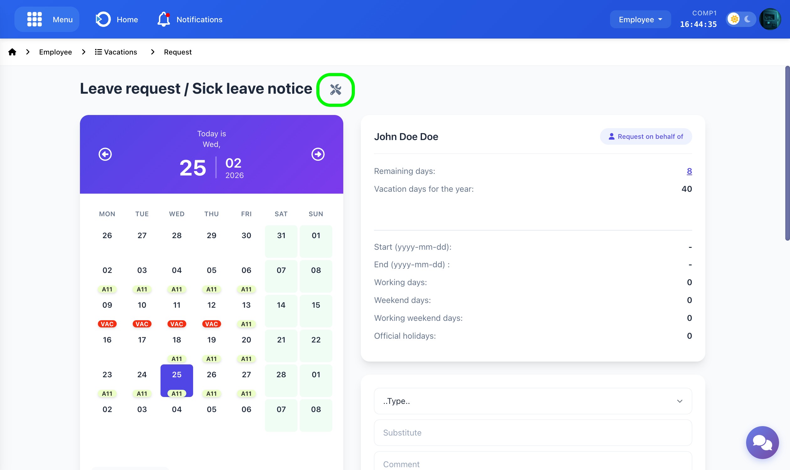 Request on behalf of button