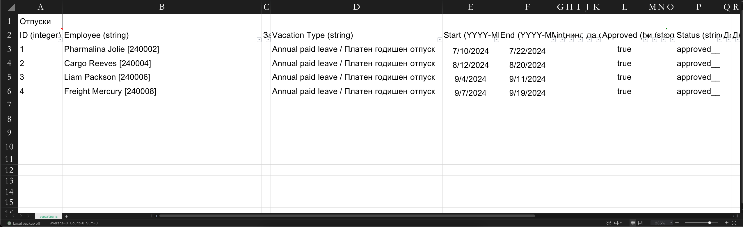 Excel data example