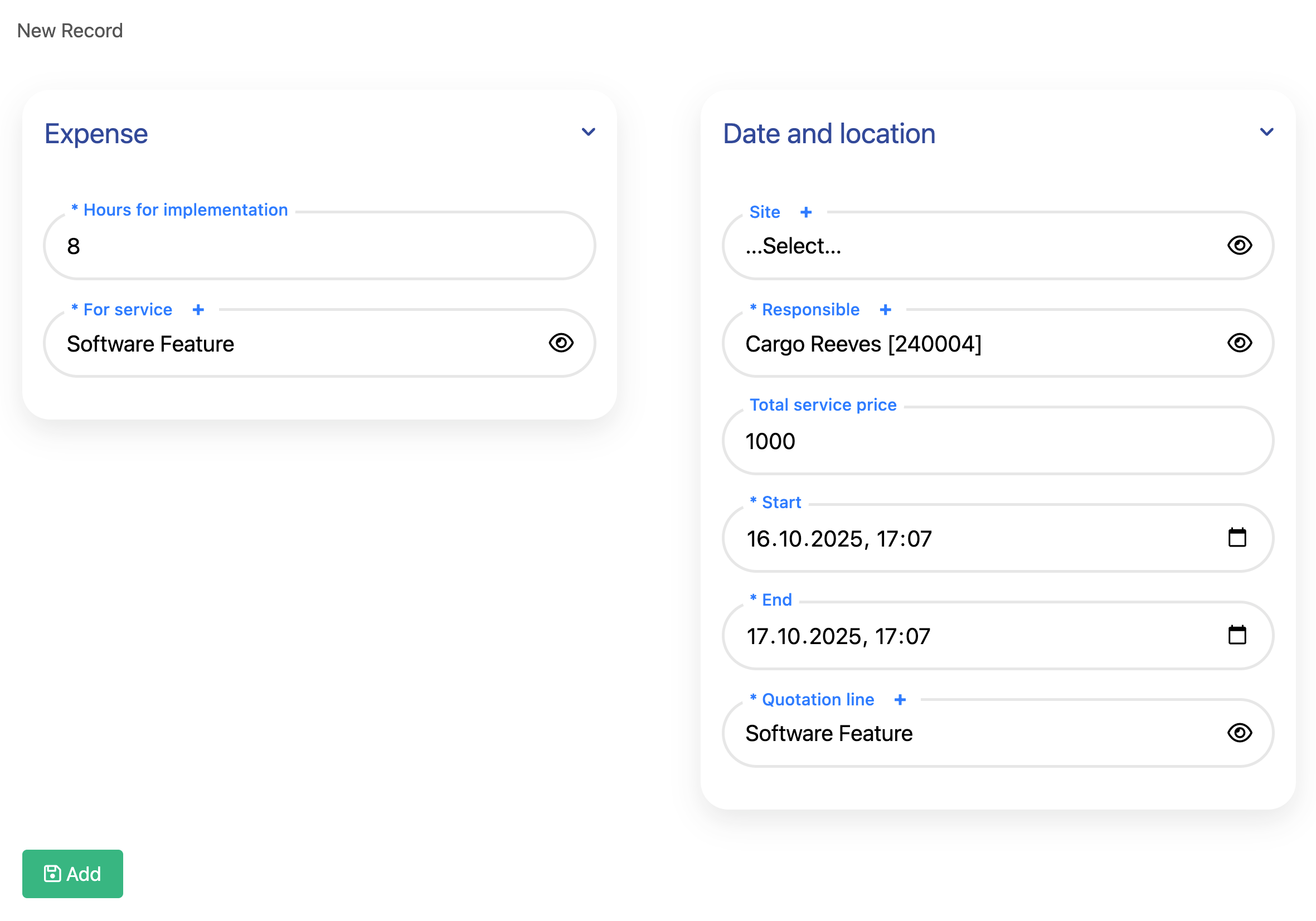 Working Hours for Implementation Fields
