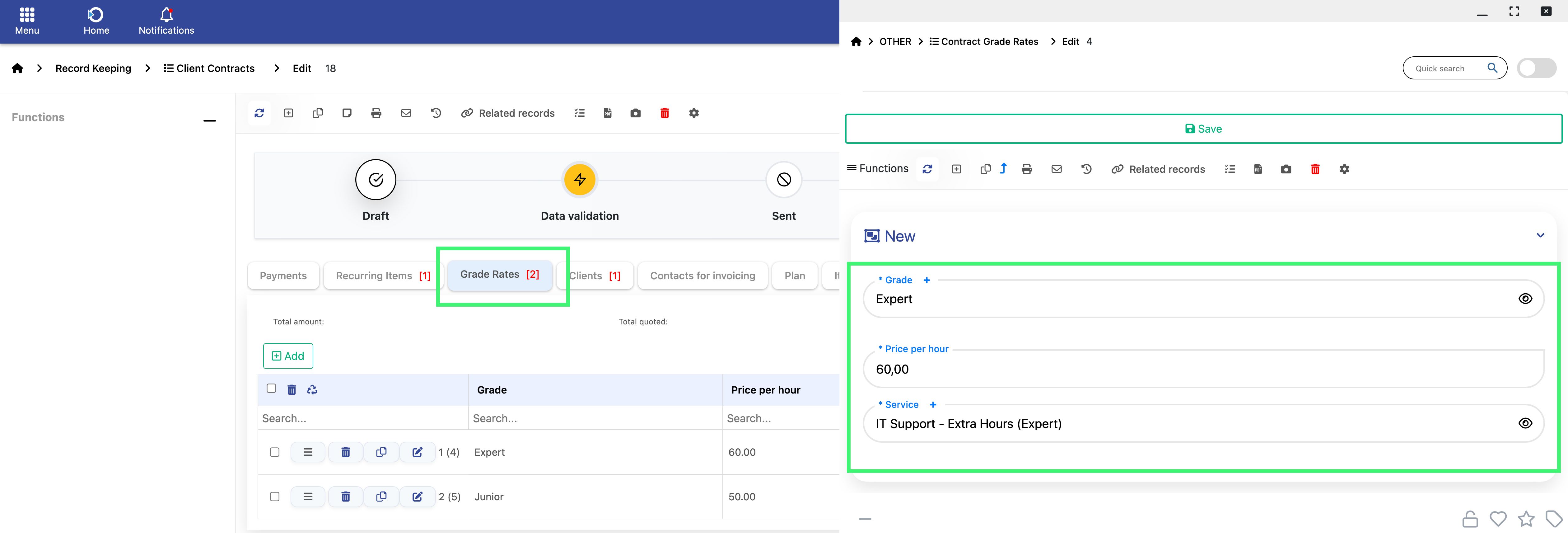 Time-tracking based contract setup