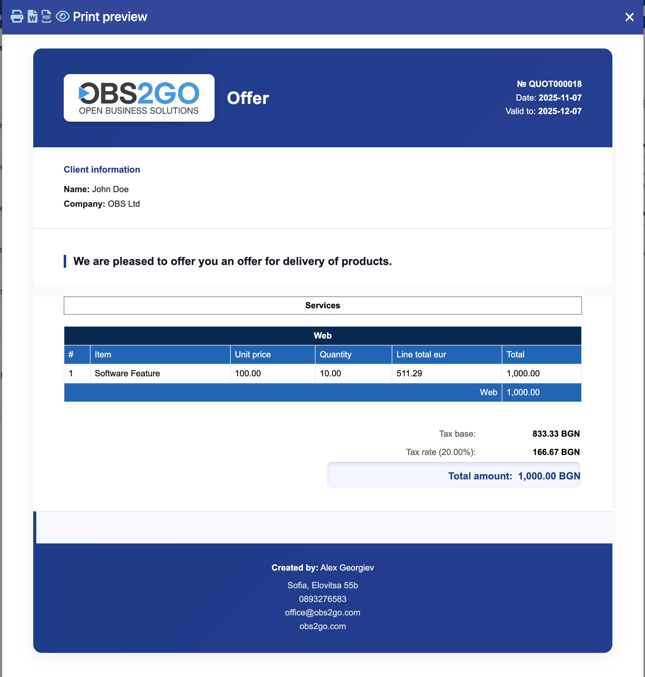 Offer Preview Example