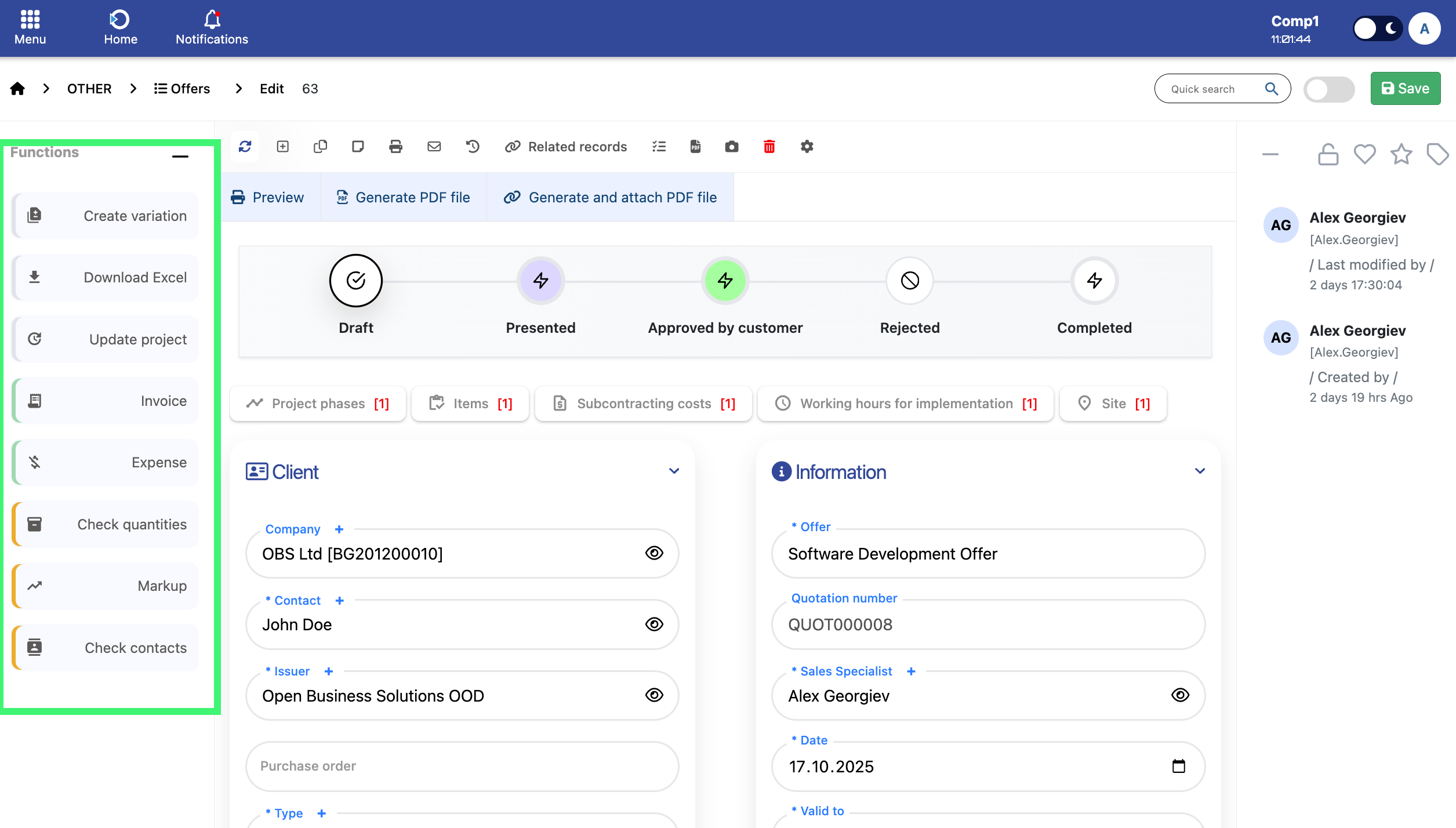 Functions Menu Overview