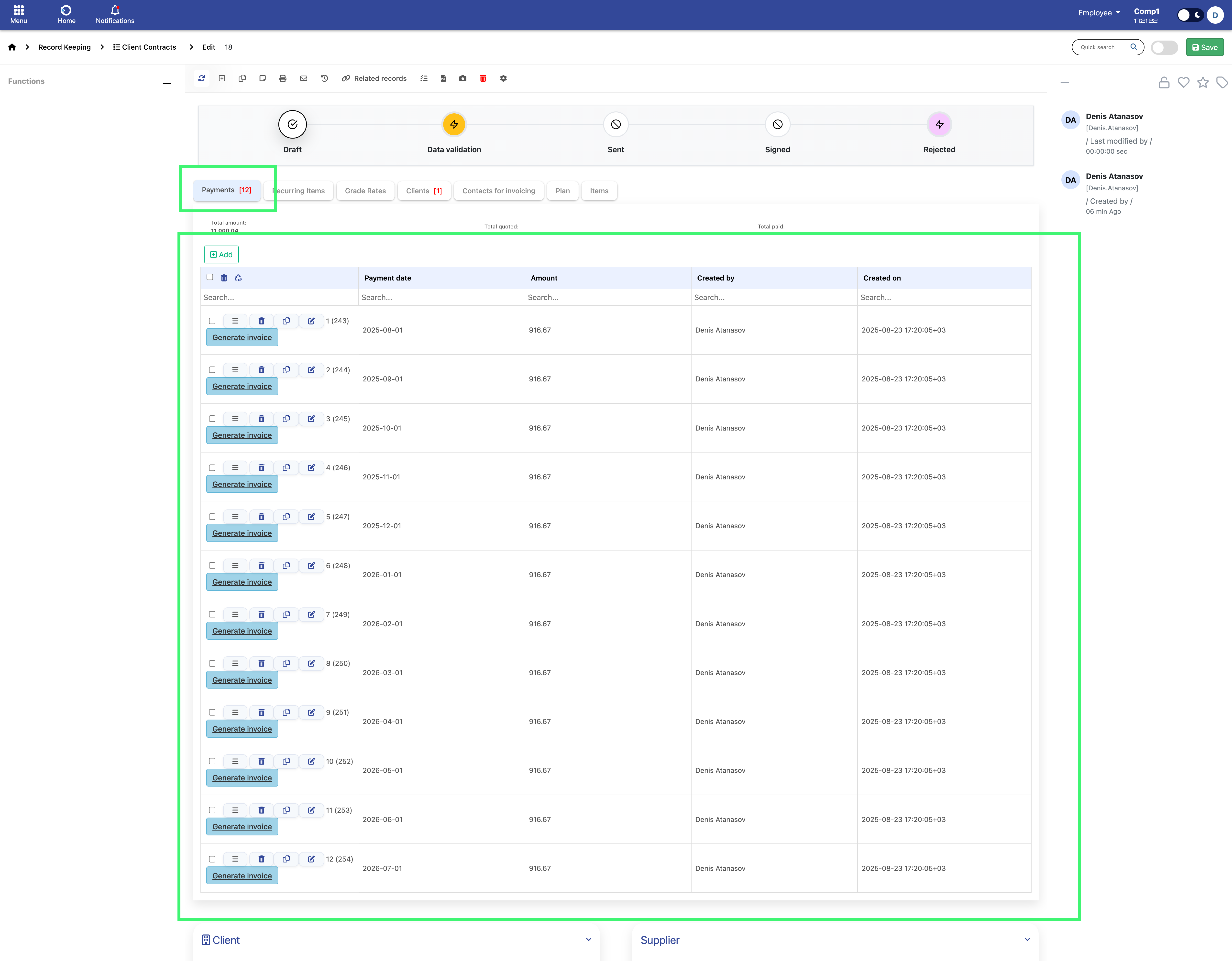 Example of Equal Installments setup