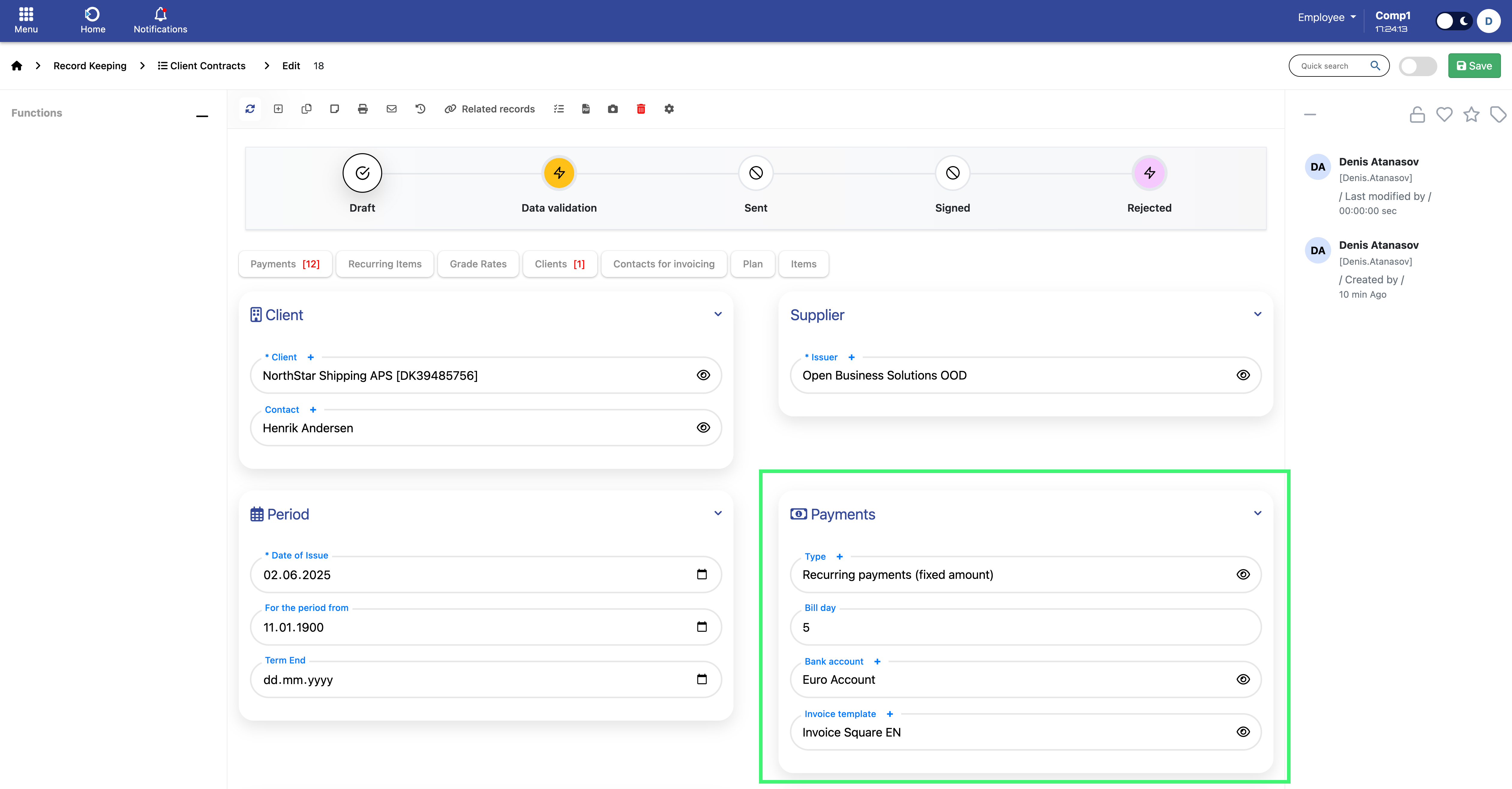Recurring Items tab – fixed amounts