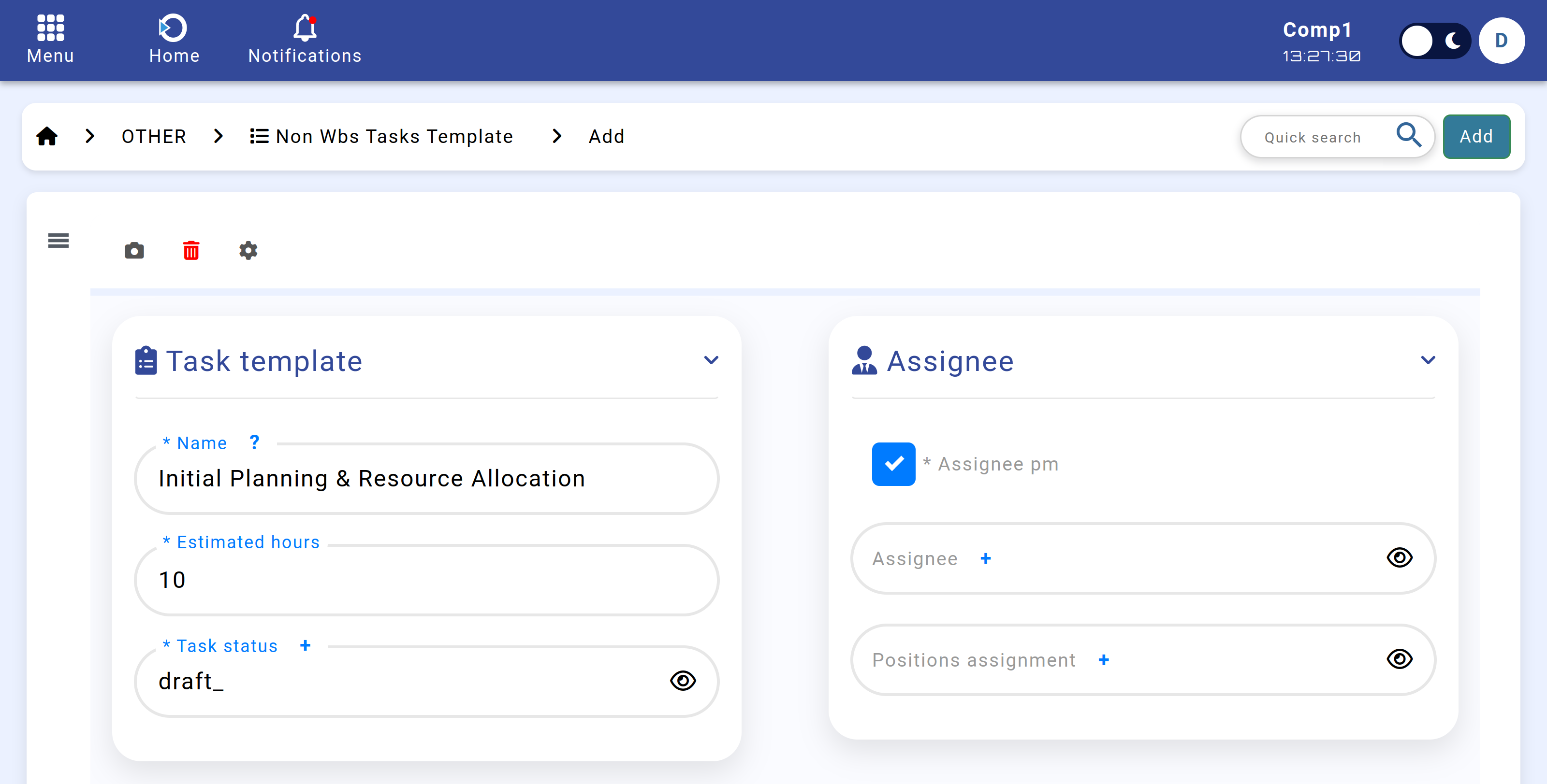 Non-WBS Tasks Template Module