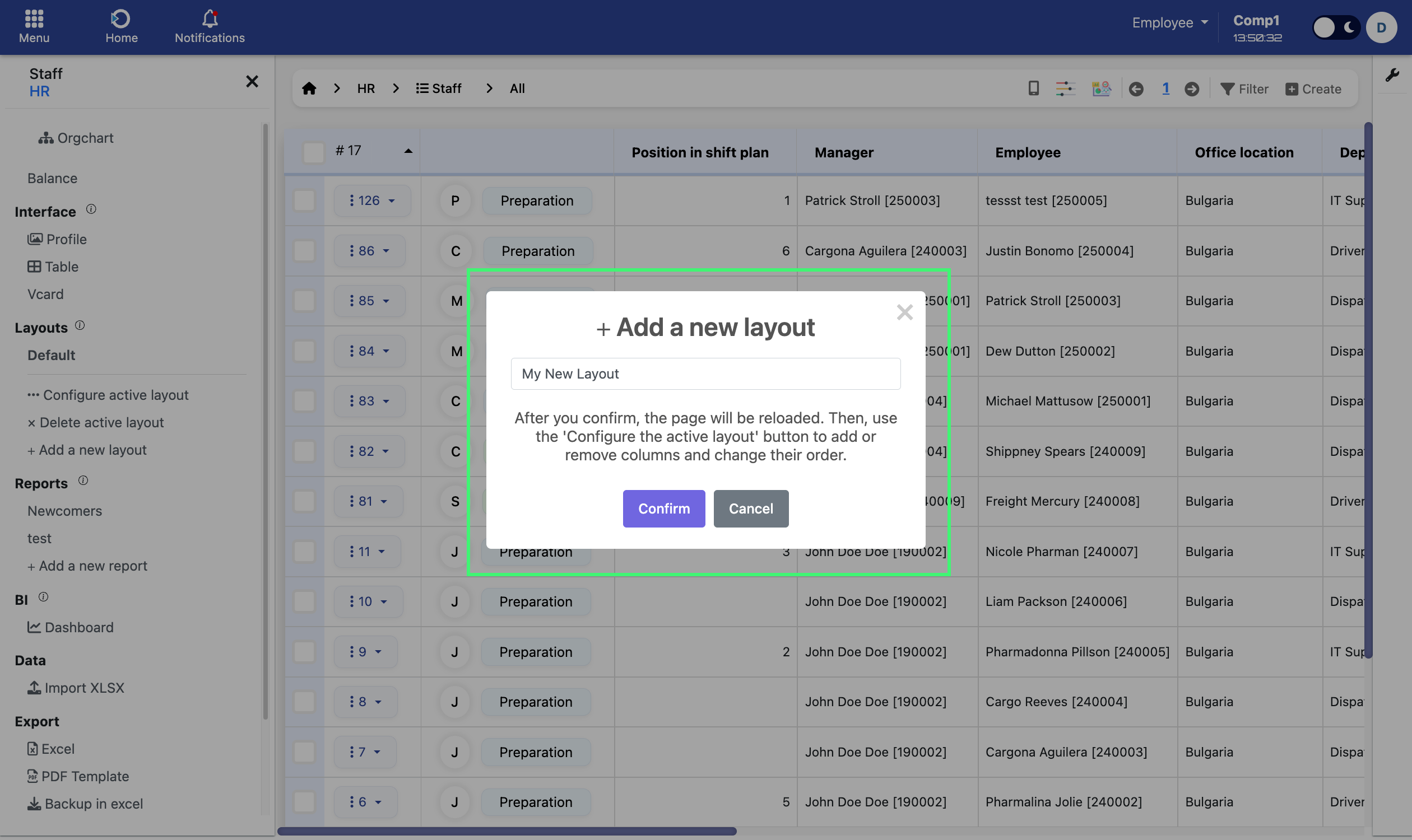 Add layout popup