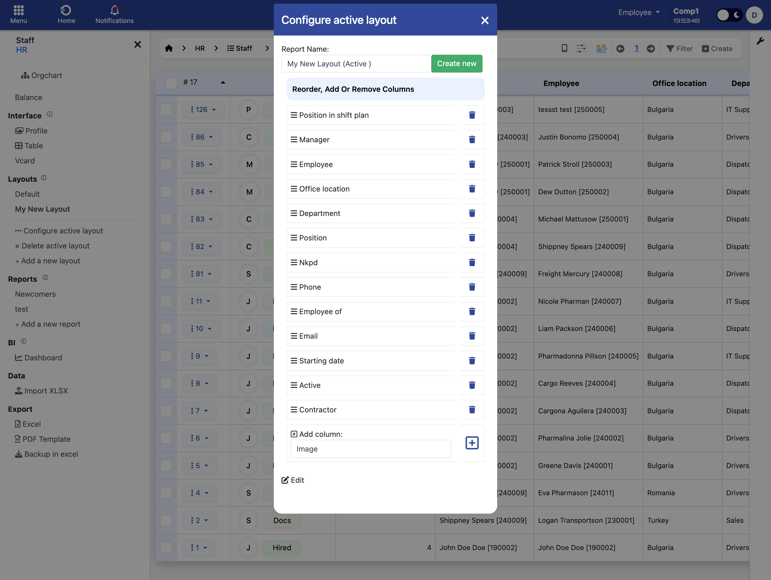 Configure active layout