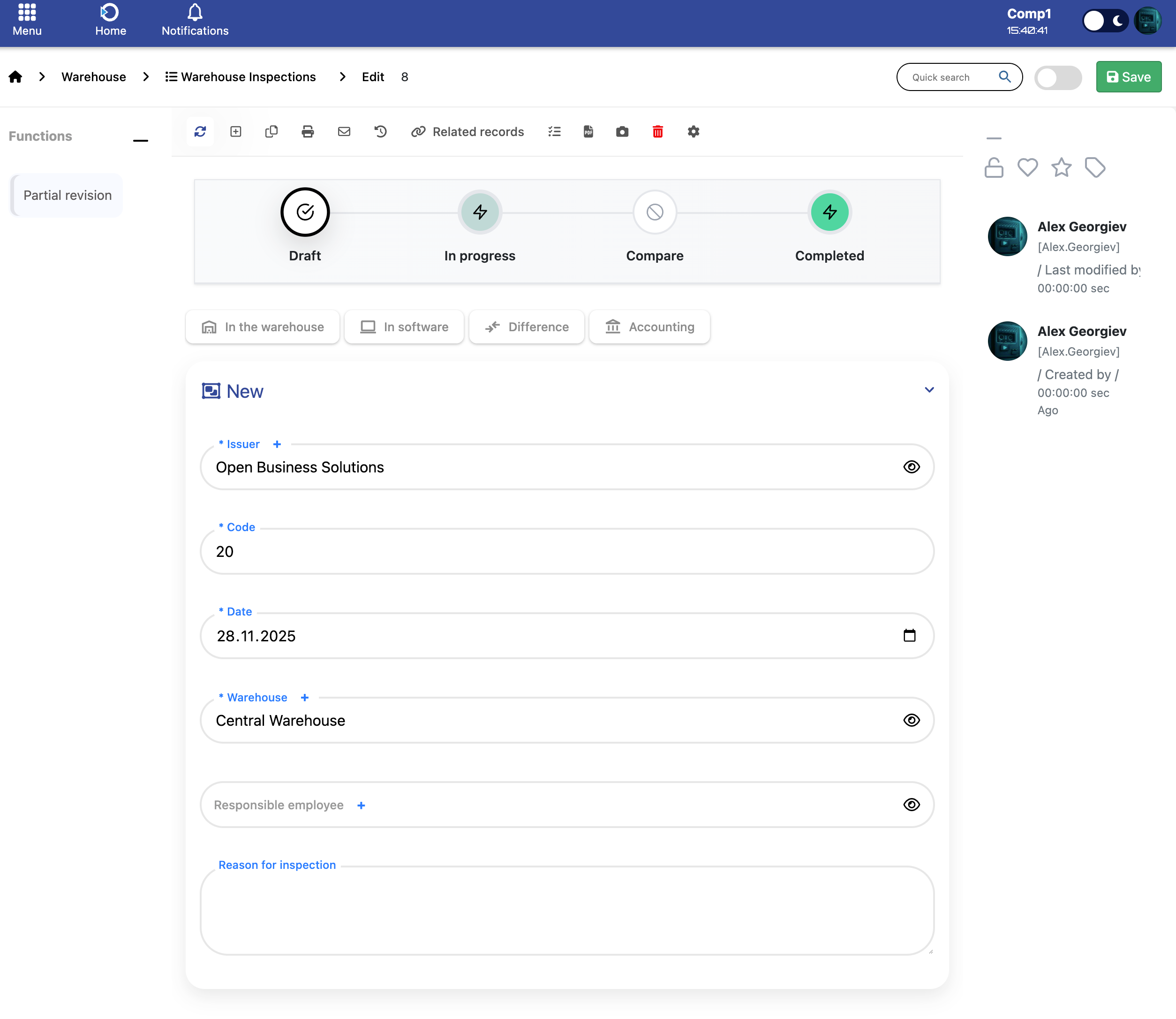 Warehouse Inspections Interface