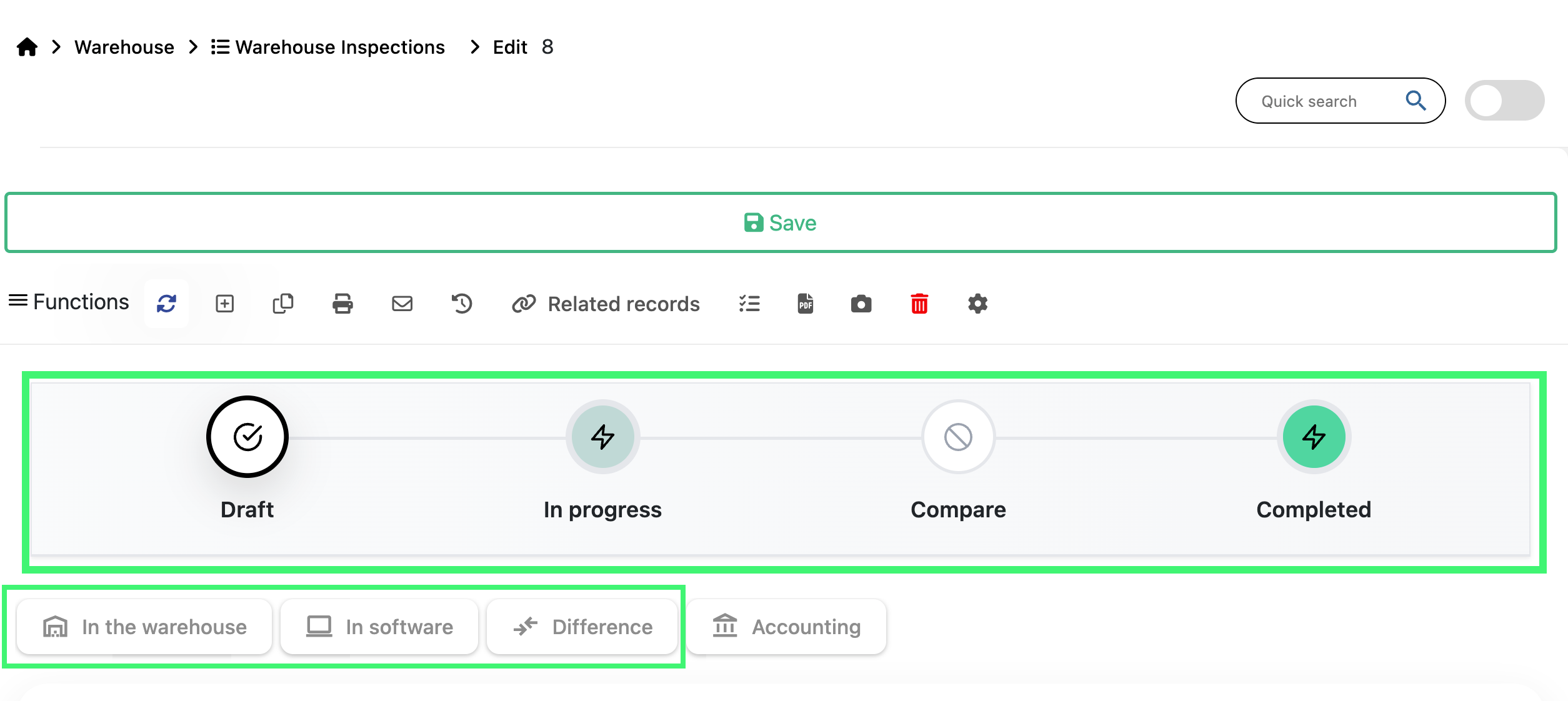 Inspection workflow screenshot